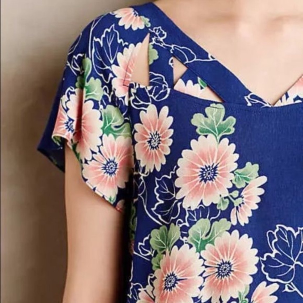 Anthropologie Maeve Floral Tricut Blouse
